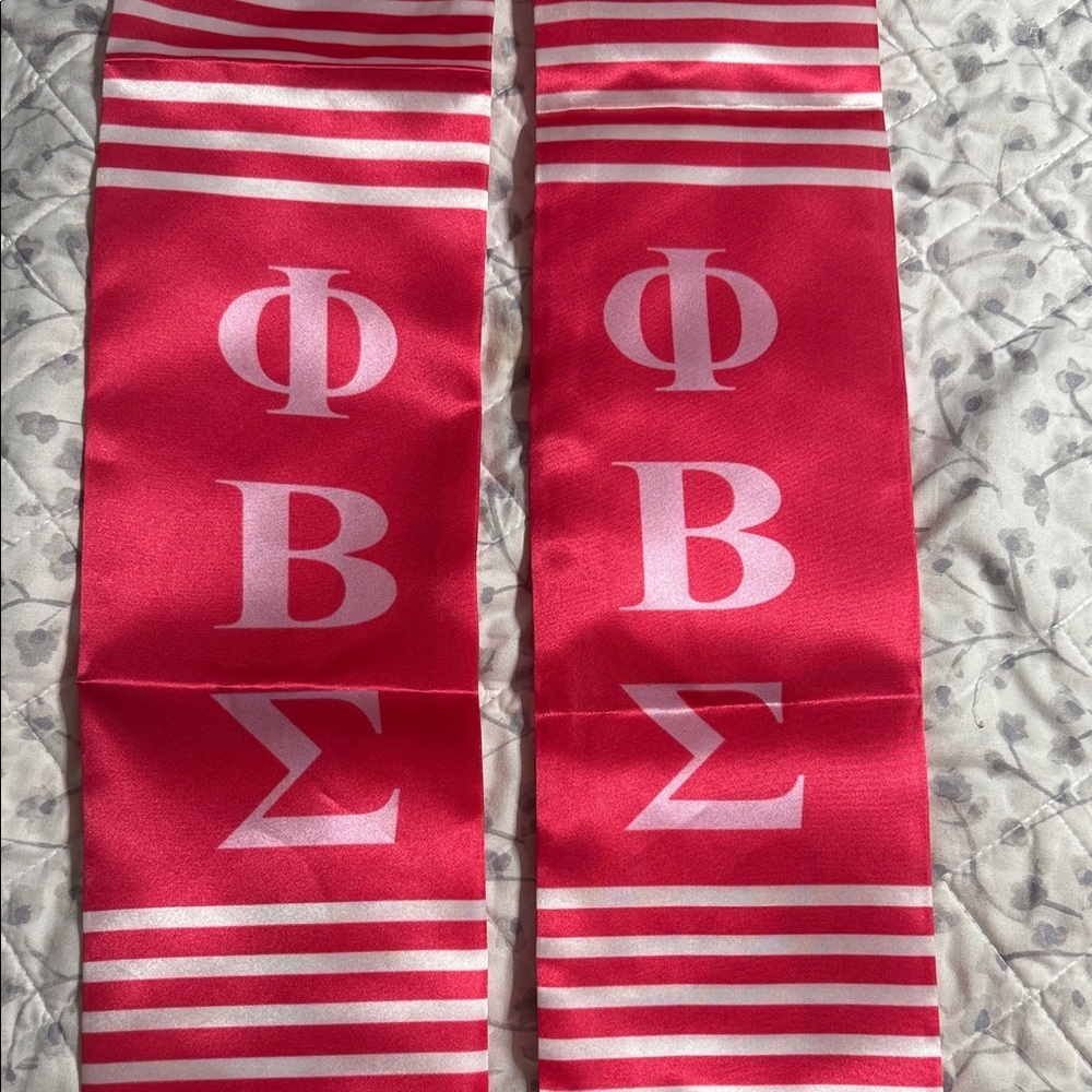 Pinkish Red and White Greek Letter Phi Beta Sigma Stole - Picture 2 of 5